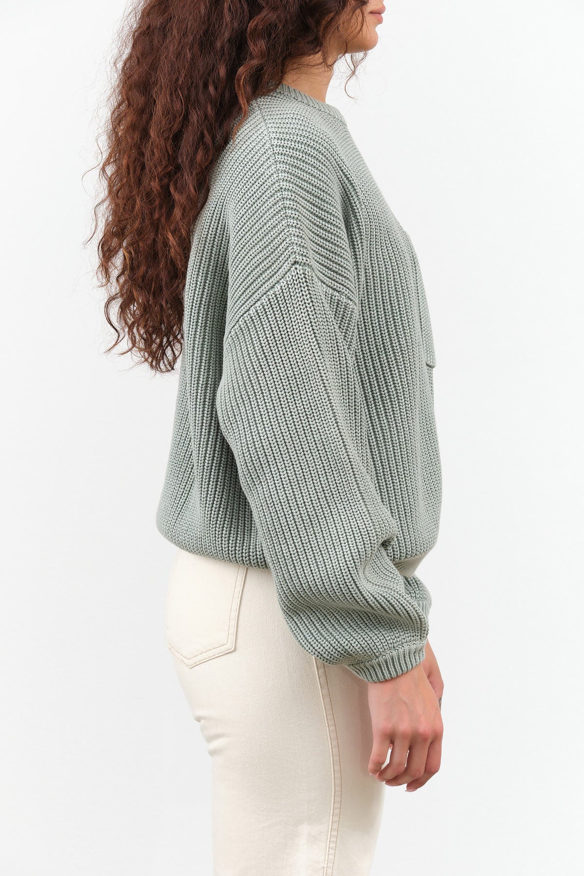 Designer Demylee Long Sleeve Cotton Grant Sweater in Sage Green