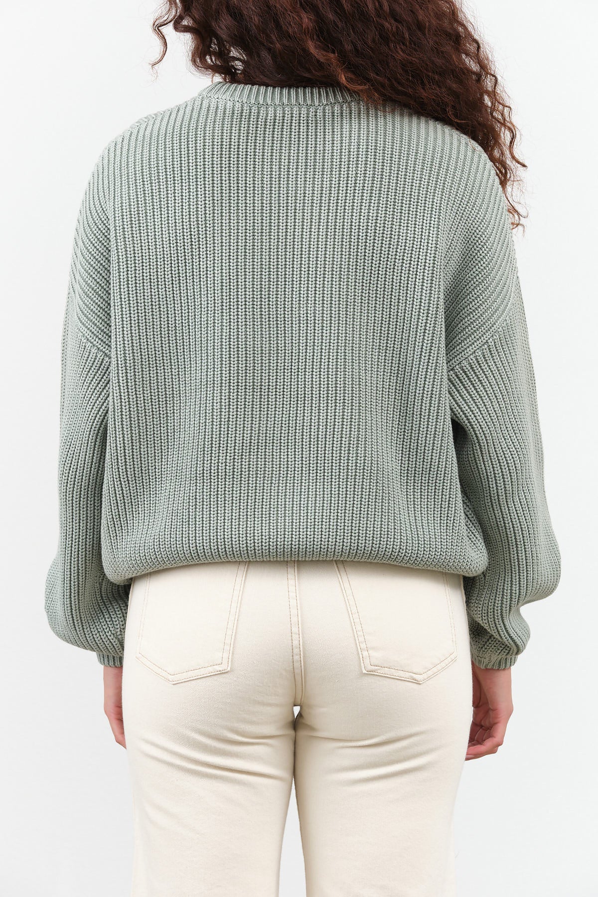 Designer Demylee Oversized Long Sleeve Crew Neck Cotton Knit Grant Sweater in Sage Green