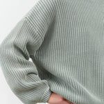 Long Sleeve Grant Cotton Knit Sweater in Sage Green with Chest Pocket