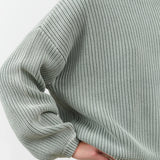 Long Sleeve Grant Cotton Knit Sweater in Sage Green with Chest Pocket