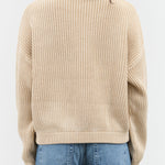 Designer Demylee Oversized Long Sleeve Crew Neck Cotton Knit Grant Sweater in Sandstone Tan