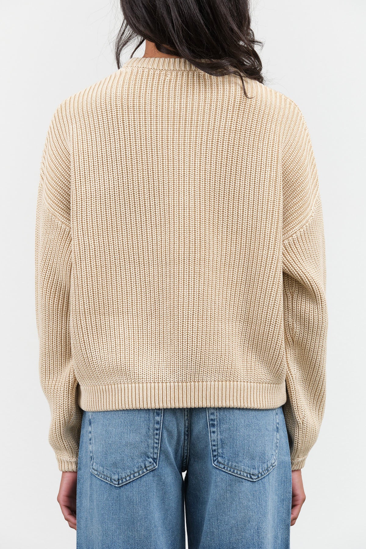 Designer Demylee Oversized Long Sleeve Crew Neck Cotton Knit Grant Sweater in Sandstone Tan