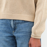 Long Sleeve Grant Cotton Knit Sweater in Sandstone Tan with Chest Pocket