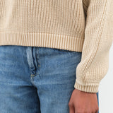 Long Sleeve Grant Cotton Knit Sweater in Sandstone Tan with Chest Pocket