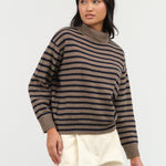 Demylee Hannes Turtleneck Sweater in Beige and Navy 