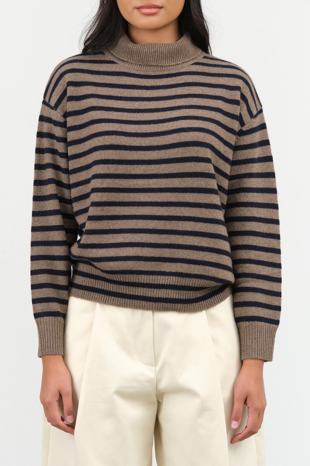 Hannes Turtleneck Sweater by Demylee in Beige and Navy