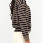 Demylee New York Hannes Turtleneck Cashmere Sweater in Beige and Navy Stripes