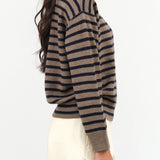 Demylee New York Hannes Turtleneck Cashmere Sweater in Beige and Navy Stripes