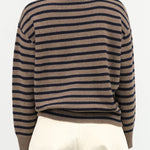 Beige and Navy Stripes Hannes Turtleneck Cashmere Sweater by Demylee New York Designer Brand 