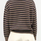 Beige and Navy Stripes Hannes Turtleneck Cashmere Sweater by Demylee New York Designer Brand 