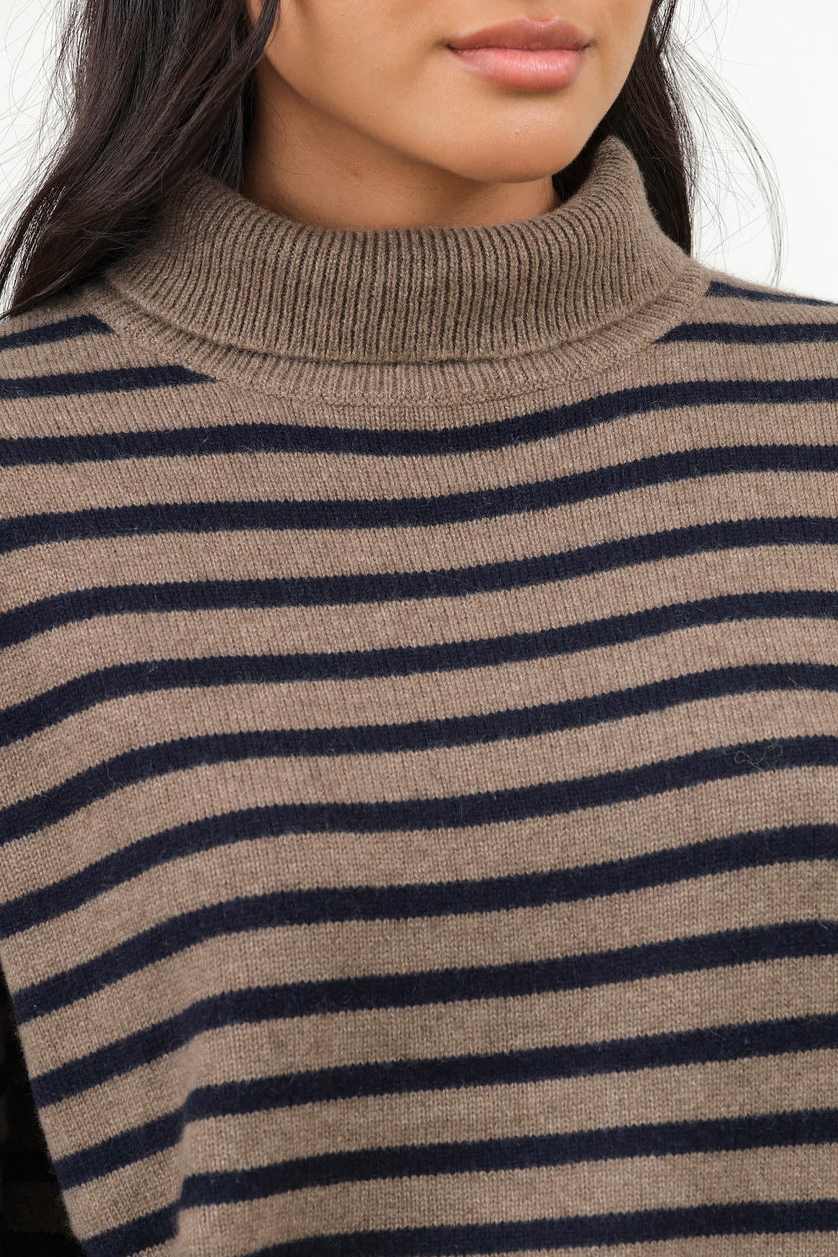 Beige and Navy Hannes Turtleneck Sweater by Demylee 