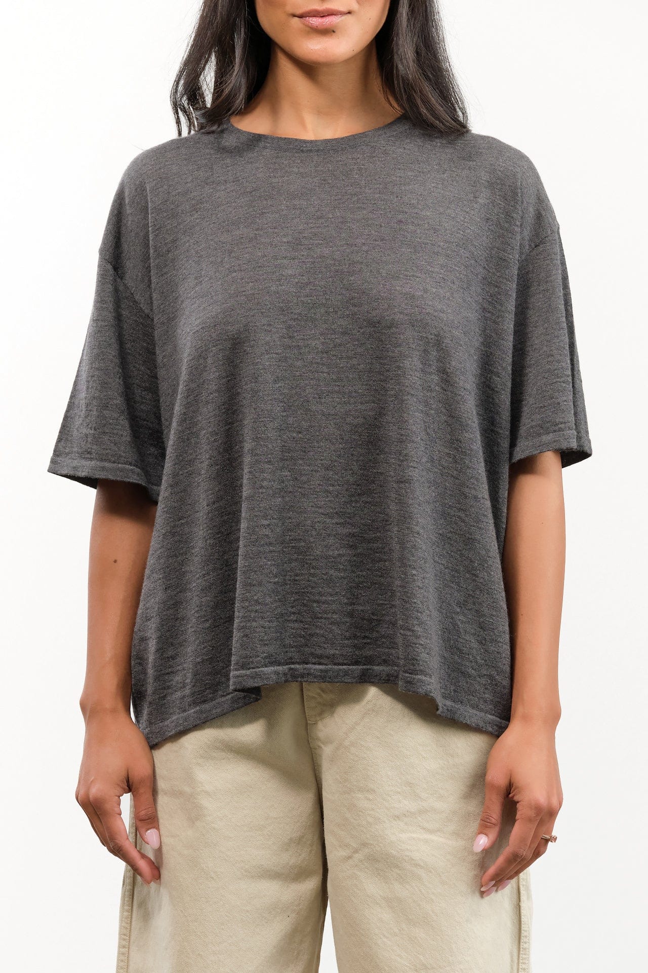 DEMYLEE Apparel Womens Sweaters Hazel Superfine Cashmere Top in Charcoal Heather