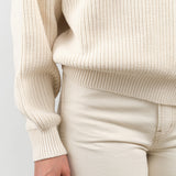 Natural Cream White Long Sleeve Konan Knit Cotton Sweater by Demylee Designer