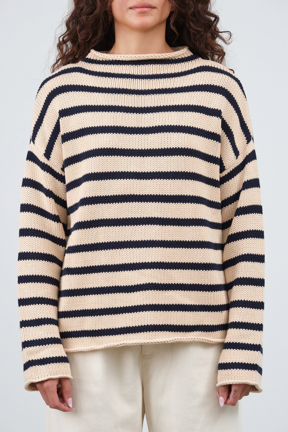 Lamis Stripe Sweater by Demylee  in Natural and Navy