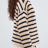 Demylee Long Sleeve Lamis Striped Cotton Sweater in Natural and Navy