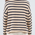 Oversized Lamis Striped Cotton Sweater with Mock Neck in Natural and Navy by Designer Demylee 