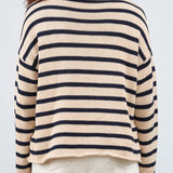 Oversized Lamis Striped Cotton Sweater with Mock Neck in Natural and Navy by Designer Demylee 