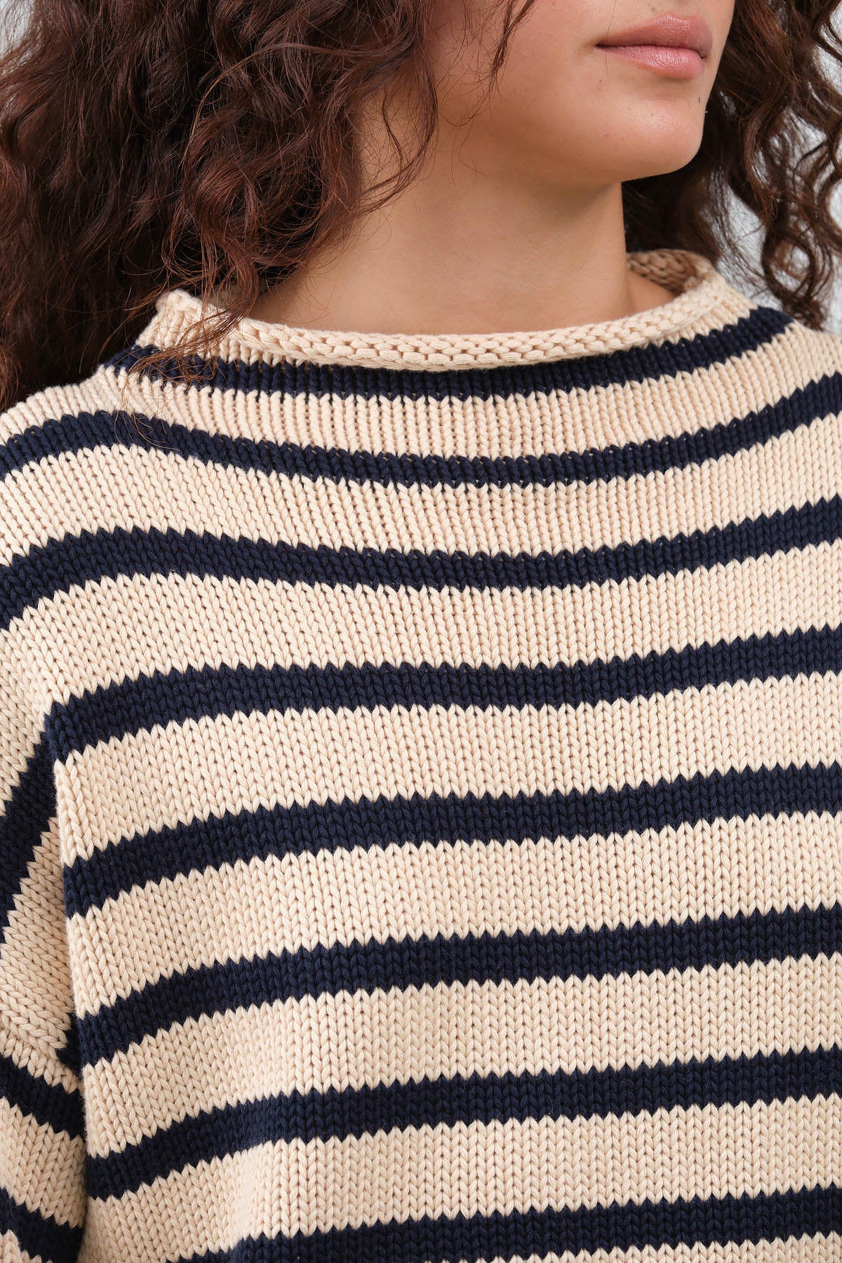 Natural and Navy Lamis Stripe Sweater by Demylee