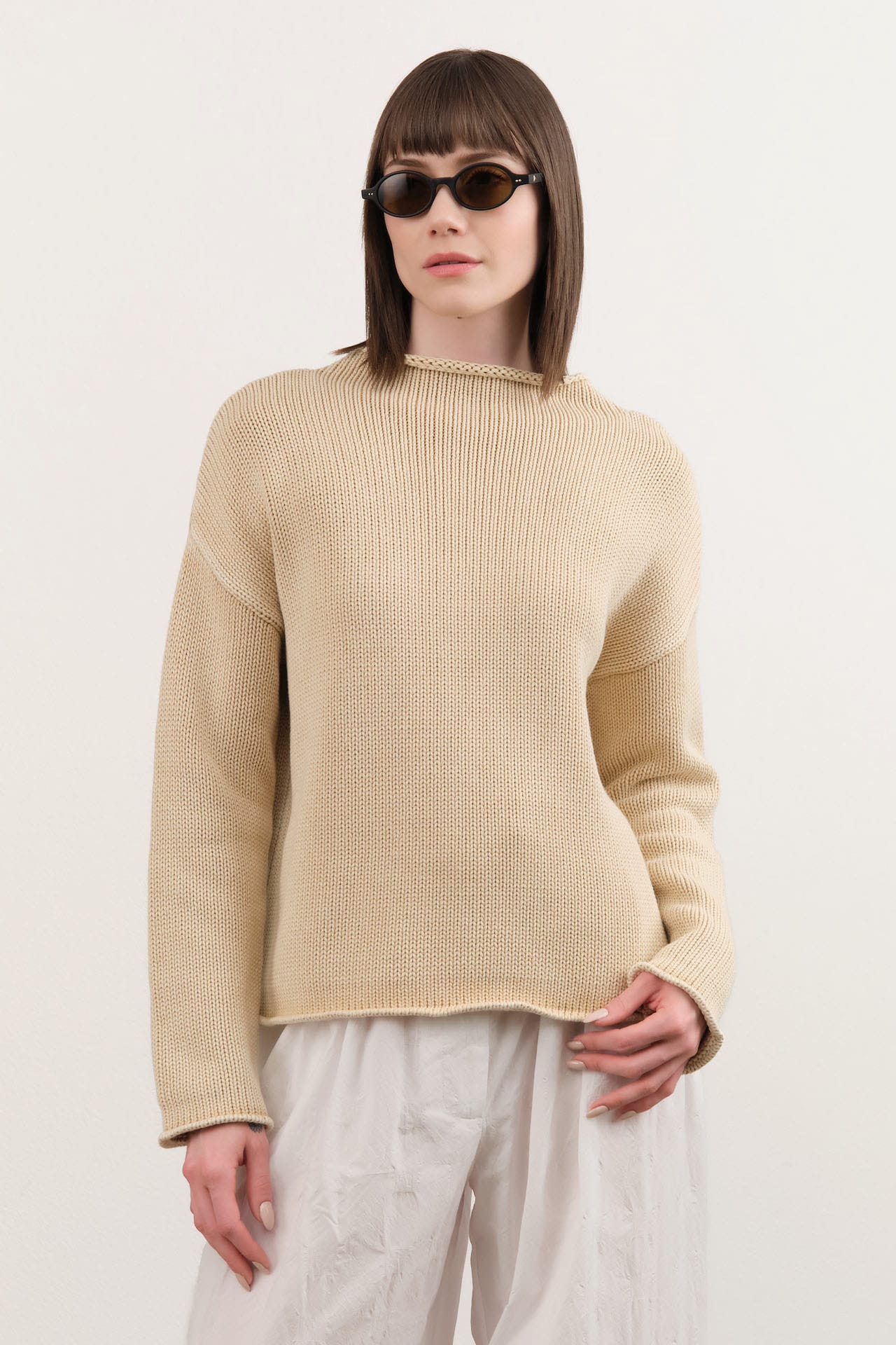 Demylee Apparel Womens Sweaters Lamis Washed Cotton Sweater in Sandstone