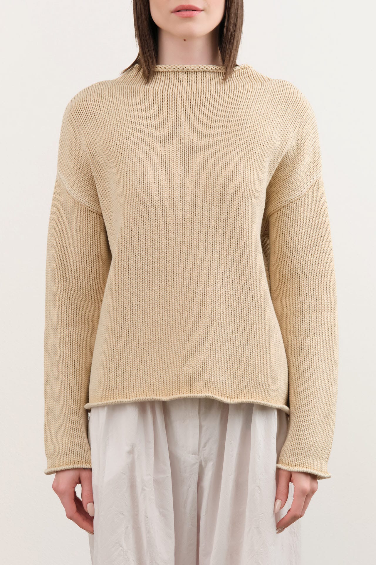 Demylee Apparel Womens Sweaters Lamis Washed Cotton Sweater in Sandstone