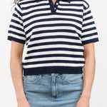 Luka Stripe Cotton Top by Demylee in Off White and Navy