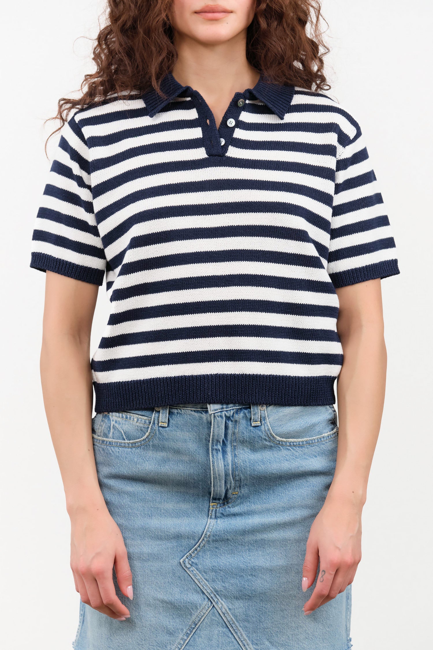 Luka Stripe Cotton Top by Demylee in Off White and Navy