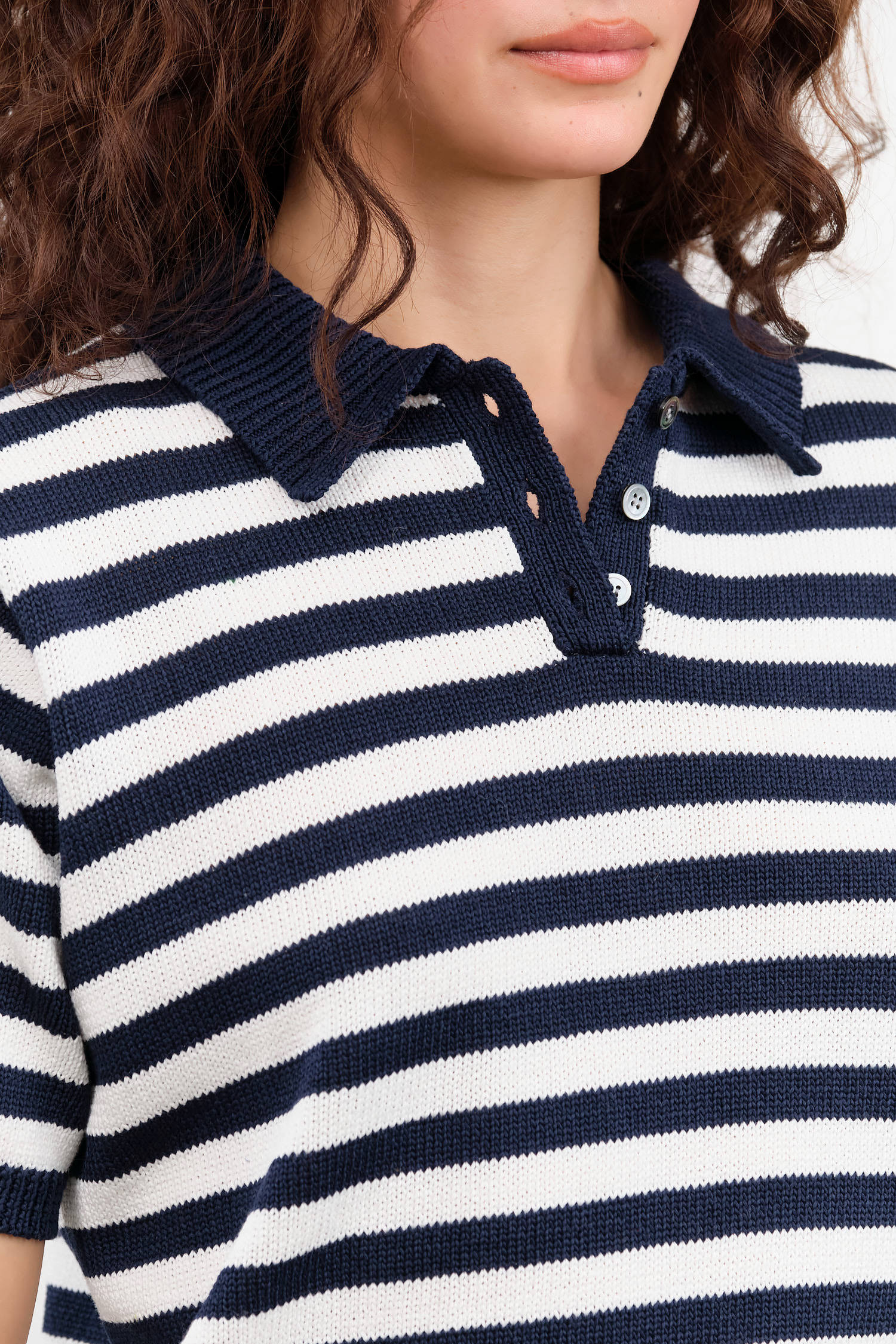 Off White and Navy Luka Stripe Cotton Top by Demylee