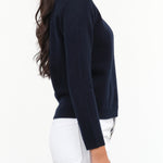 Demylee New York Designer Brand Long Sleeve Cashmere Lulu Sweater in Navy Dark Blue