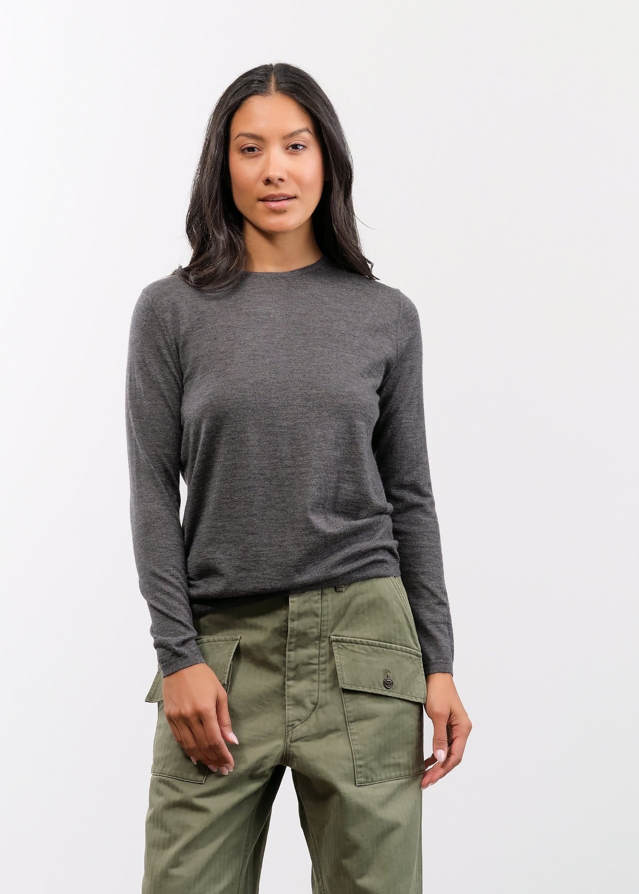 DEMYLEE Apparel Womens Sweaters Maeve Superfine Cashmere Sweater in Charcoal Heather