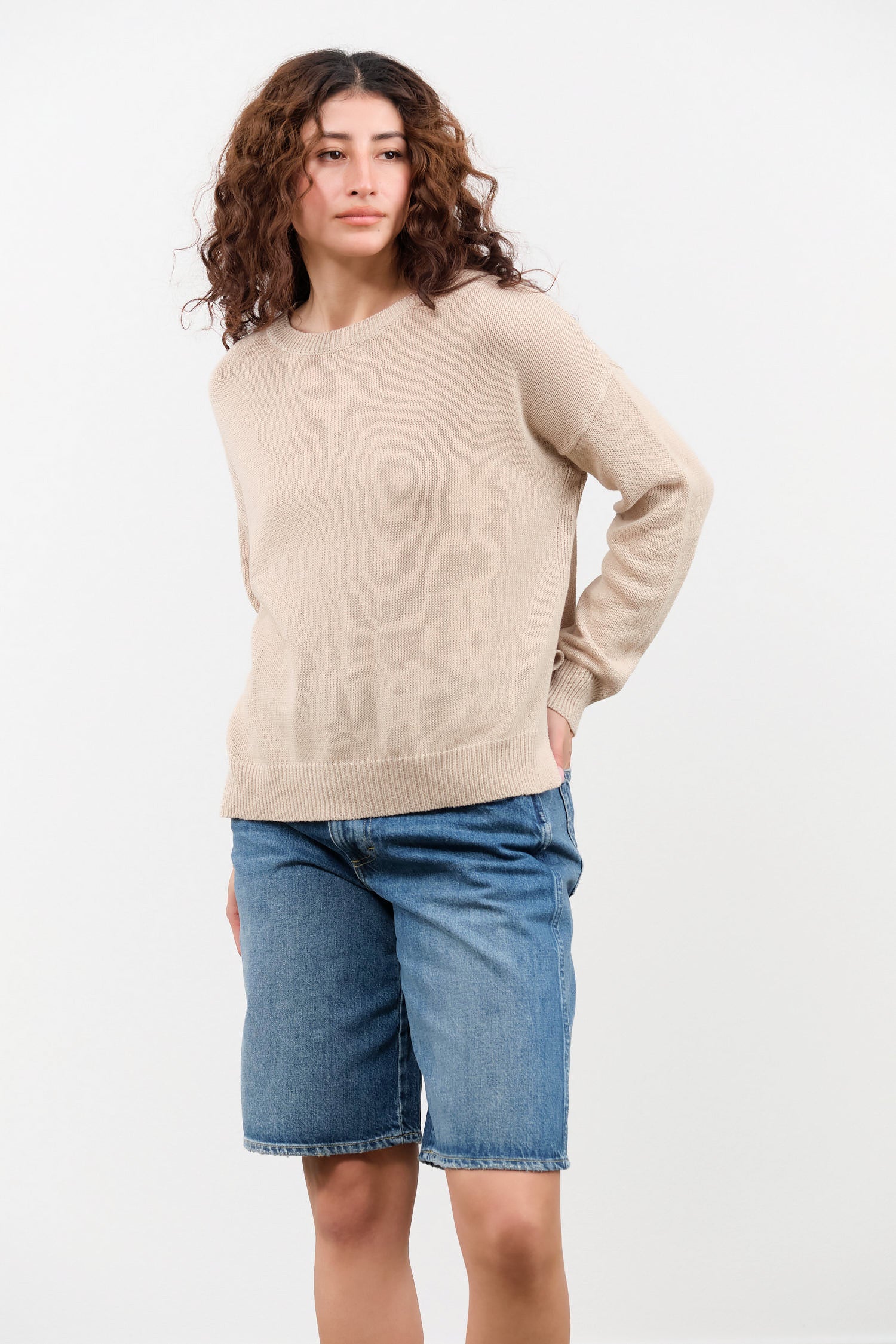 Demylee Nadin Cotton Linen Sweater in Pearl Barley