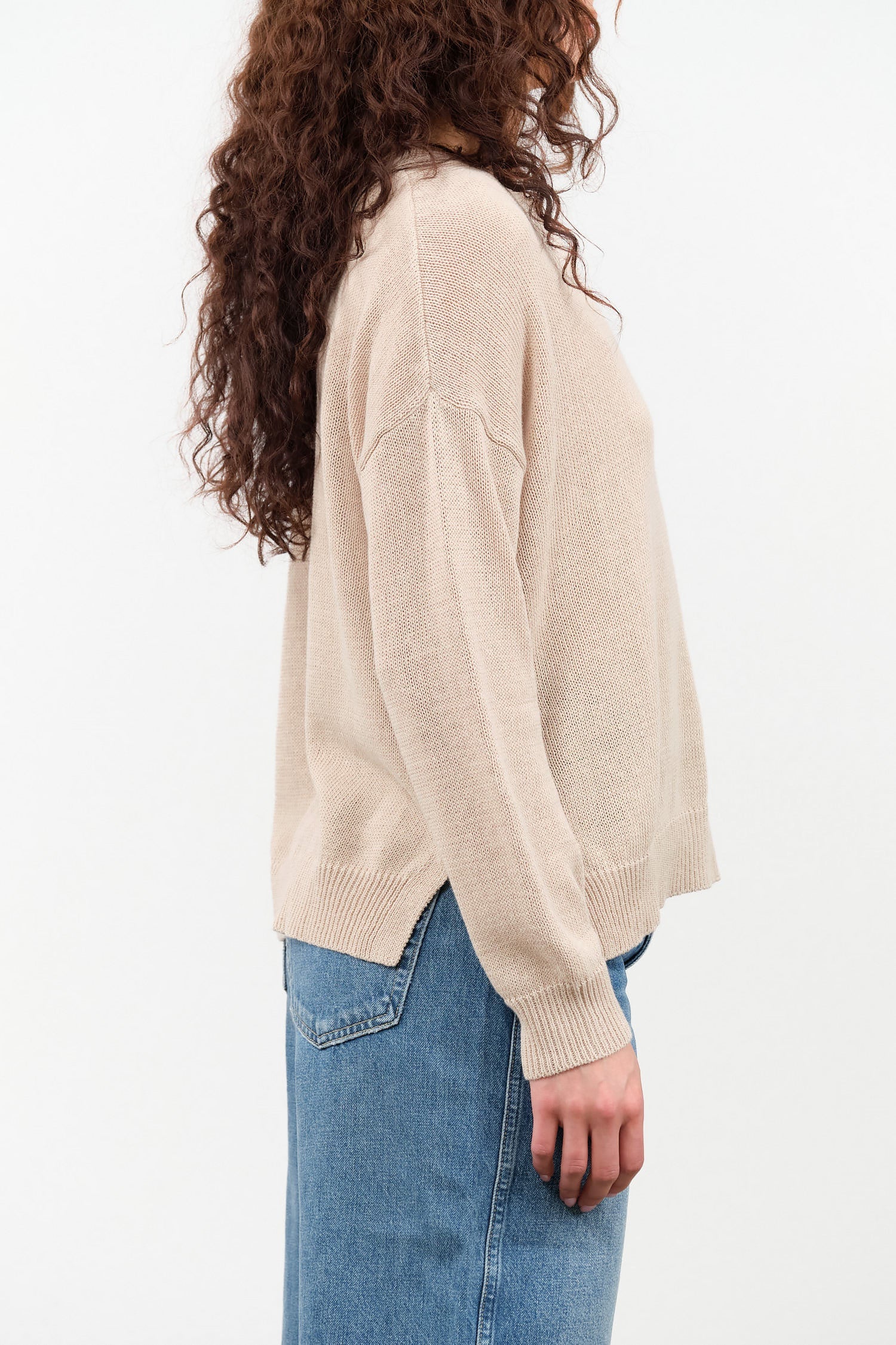 Demylee Designer Brand Long Sleeve Nadin Cotton Linen Sweater in Pearl Barley Tan 