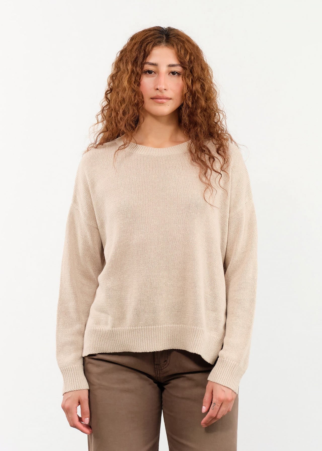 DEMYLEE Apparel Womens Sweaters Nadin Cotton Linen Sweater in Pearl Barley