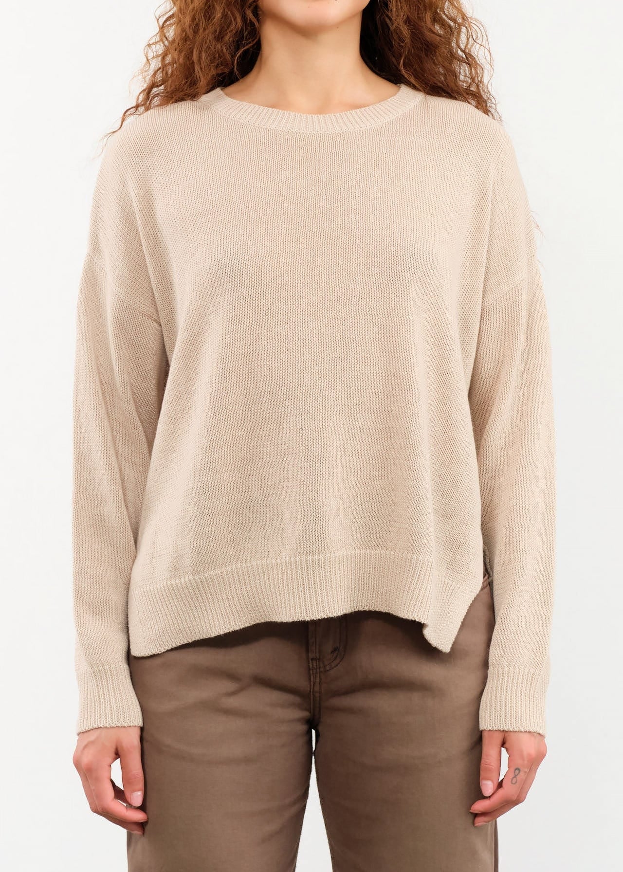 DEMYLEE Apparel Womens Sweaters Nadin Cotton Linen Sweater in Pearl Barley