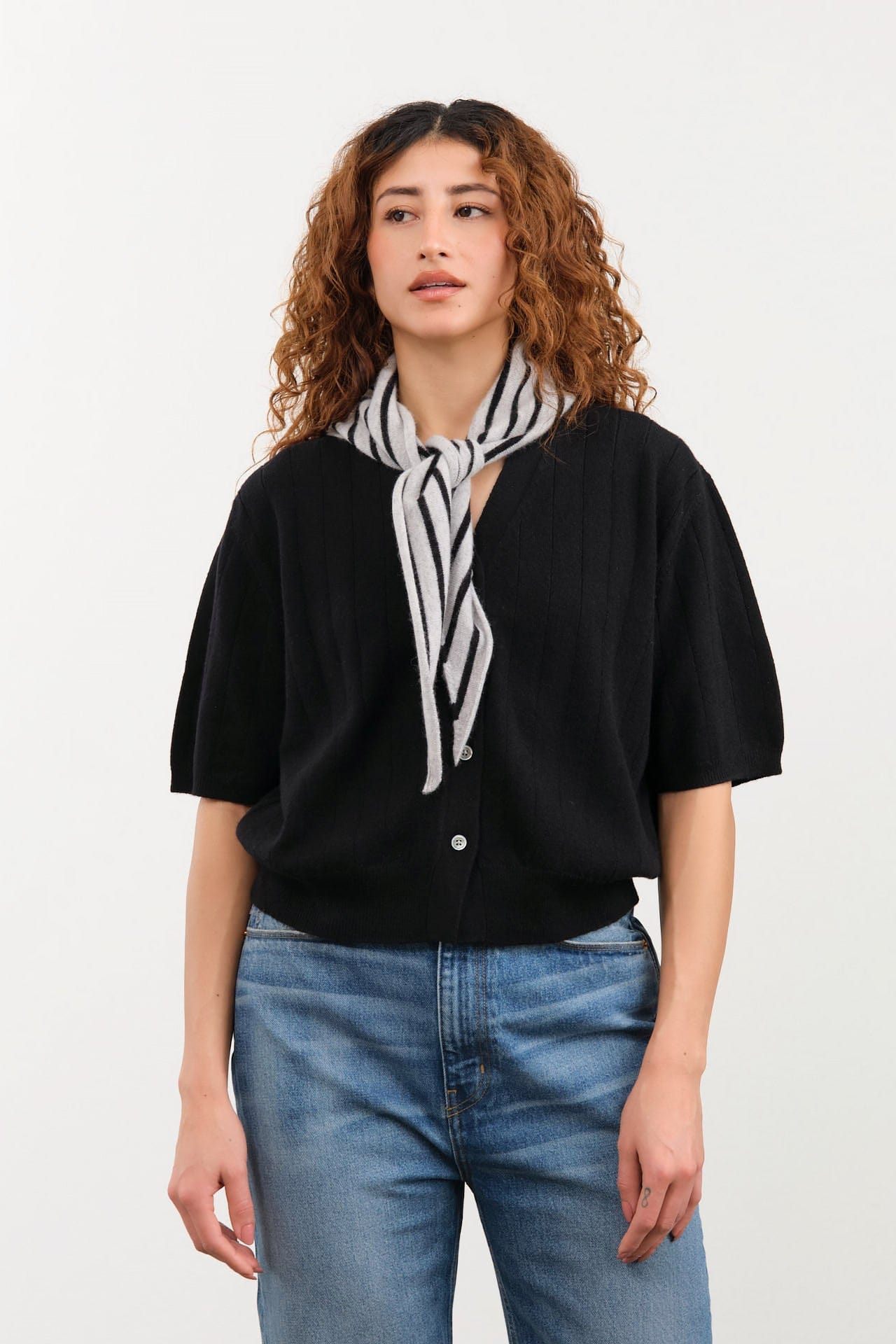 Demylee Accessories Scarves Nessa Stripe Small Bandana Light Heather Grey / One Size