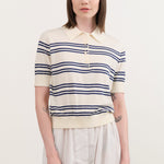 Demylee Apparel Womens Sweaters Norah Stripe Cotton Polo Top