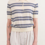 Demylee Apparel Womens Sweaters Norah Stripe Cotton Polo Top