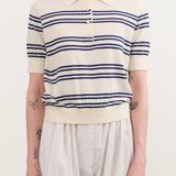 Demylee Apparel Womens Sweaters Norah Stripe Cotton Polo Top