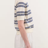 Demylee Apparel Womens Sweaters Norah Stripe Cotton Polo Top