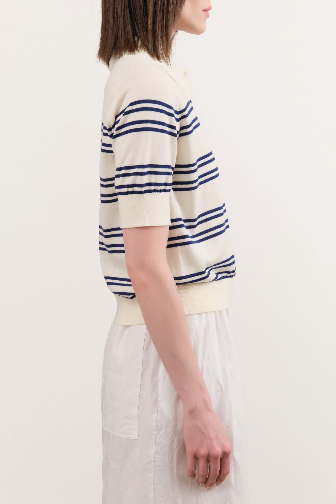 Demylee Apparel Womens Sweaters Norah Stripe Cotton Polo Top