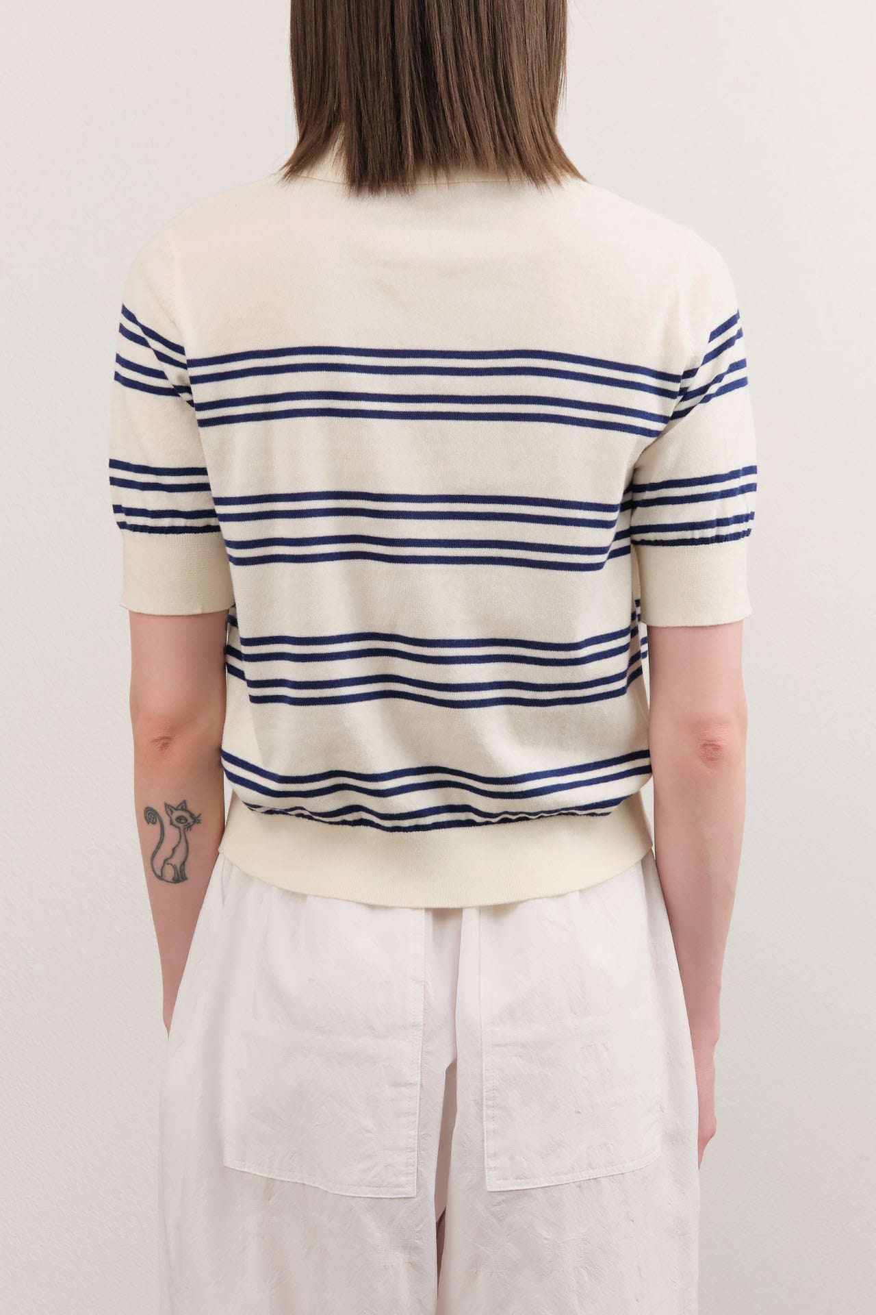 Demylee Apparel Womens Sweaters Norah Stripe Cotton Polo Top