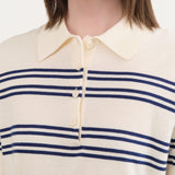 Demylee Apparel Womens Sweaters Norah Stripe Cotton Polo Top