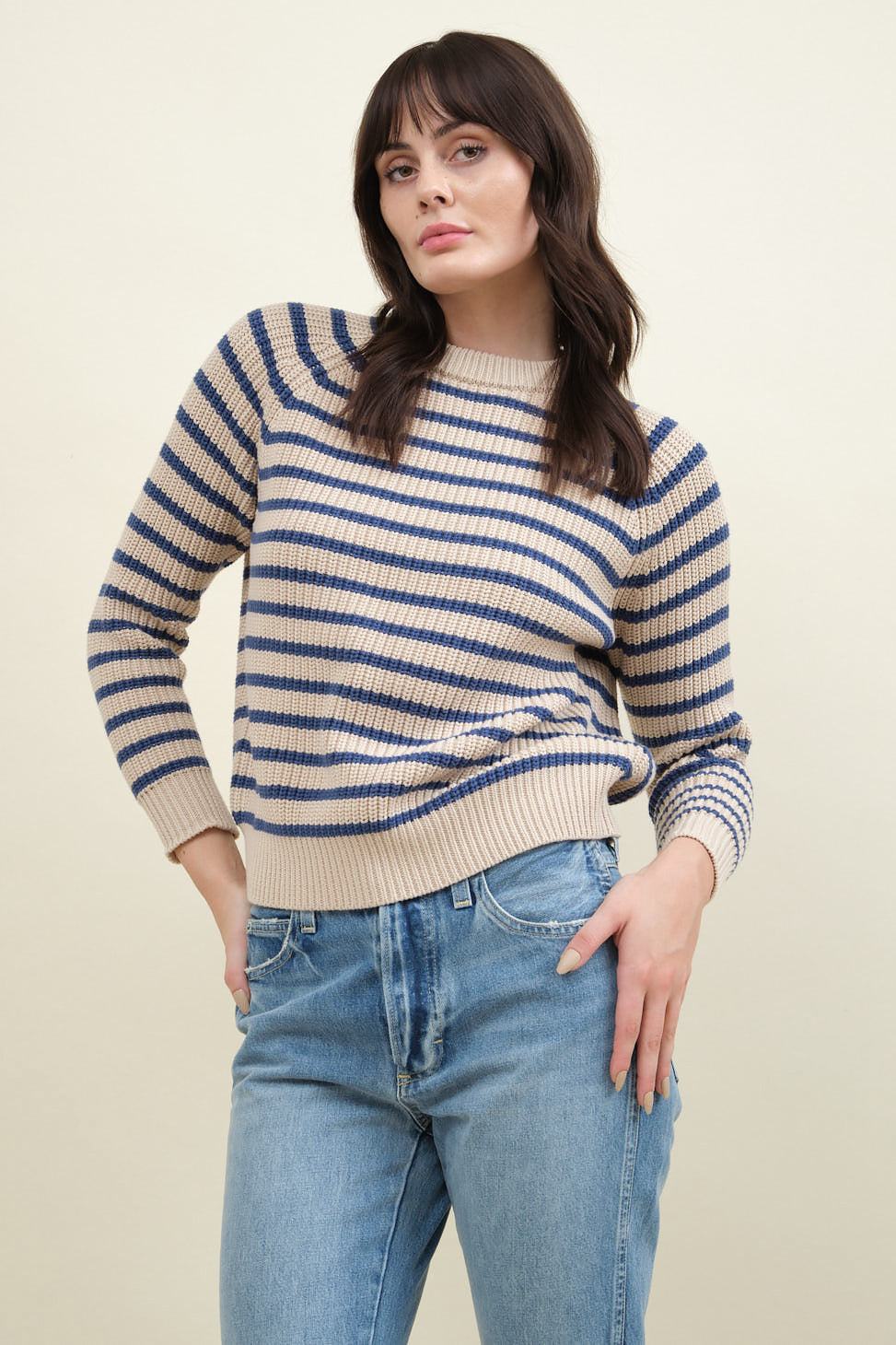 Demylee Phoebe Stripe Sweater in Natural/Denim Blue