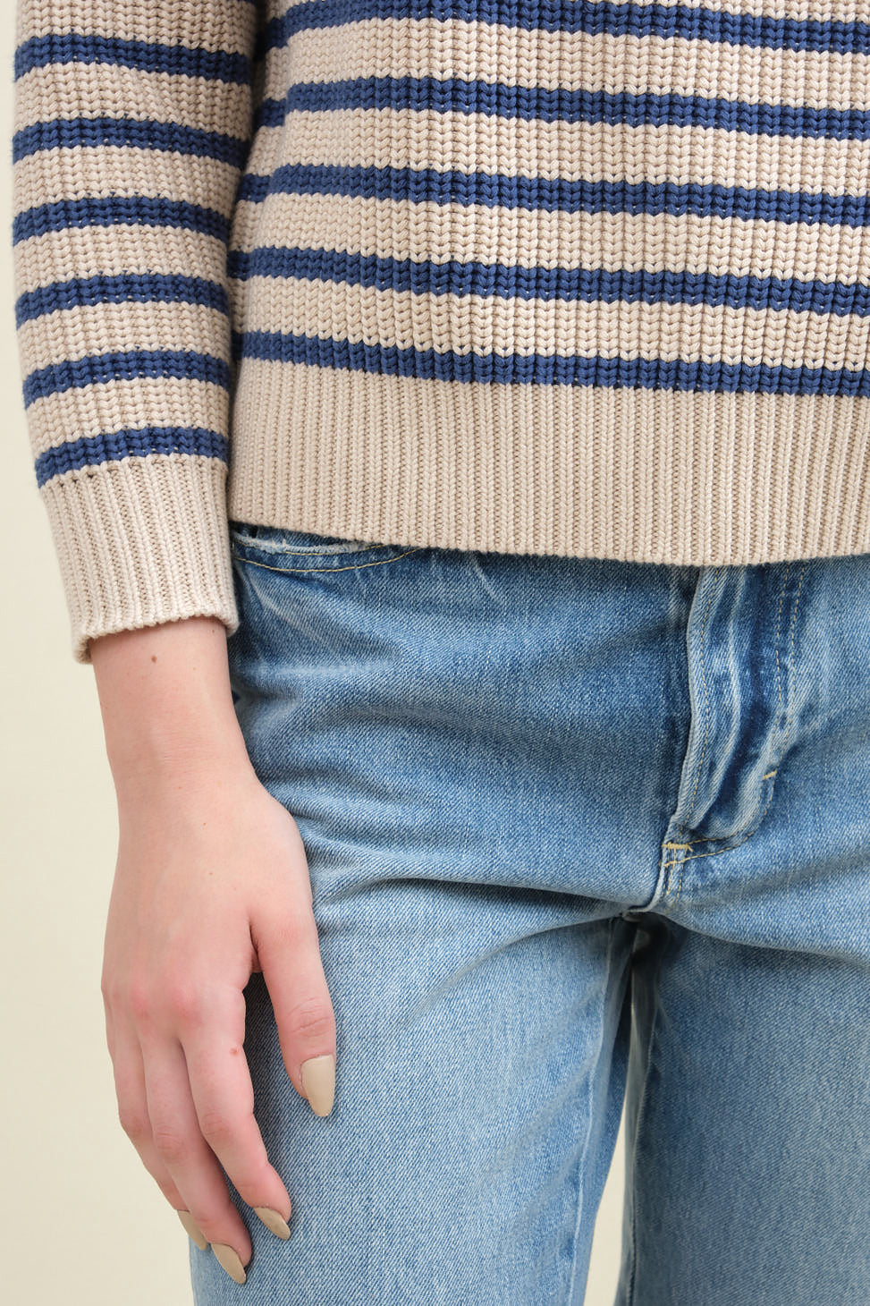 Hemline on Phoebe Stripe Sweater in Natural/Denim Blue