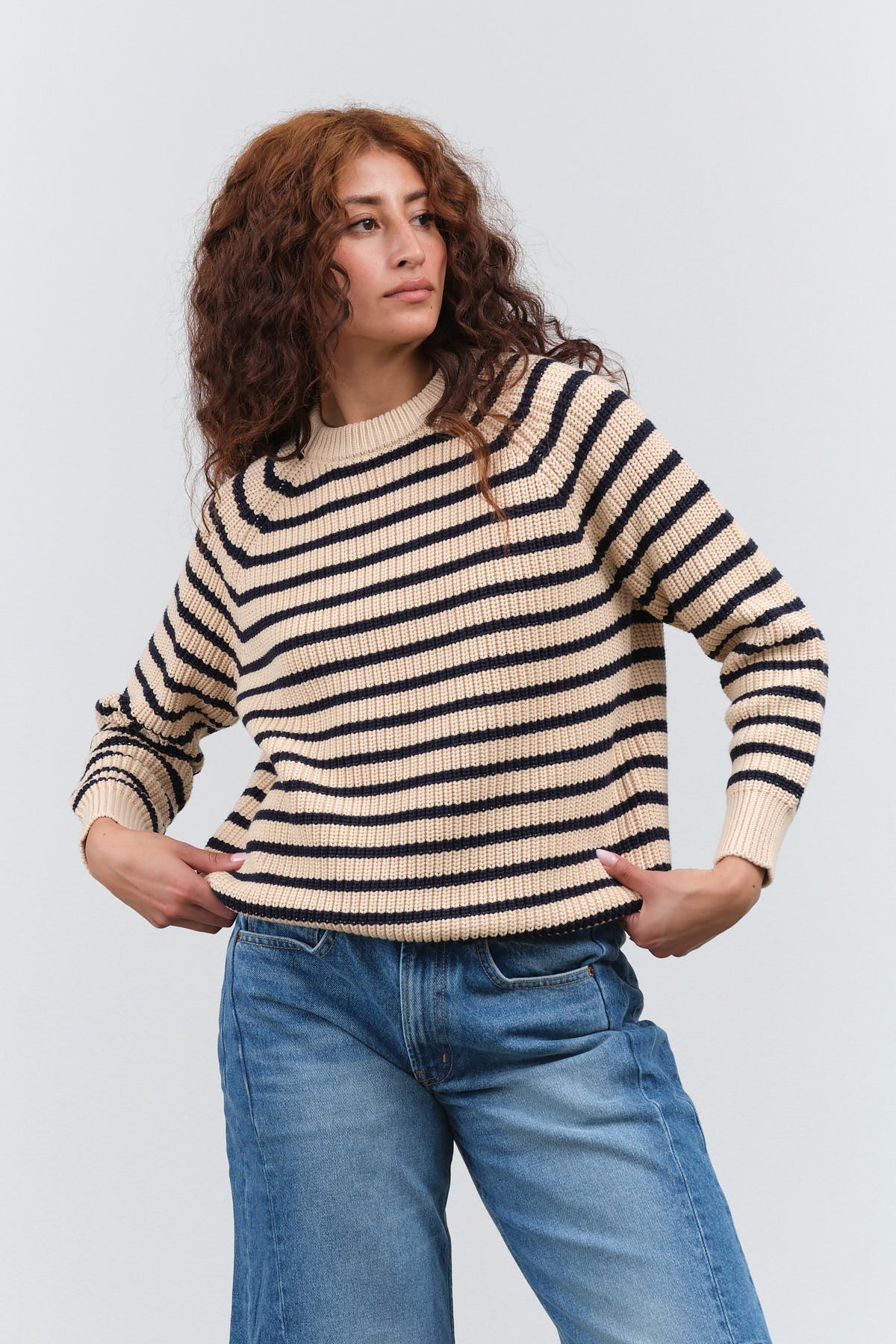 Demylee Phoebe Stripe Sweater in Natural and Navy