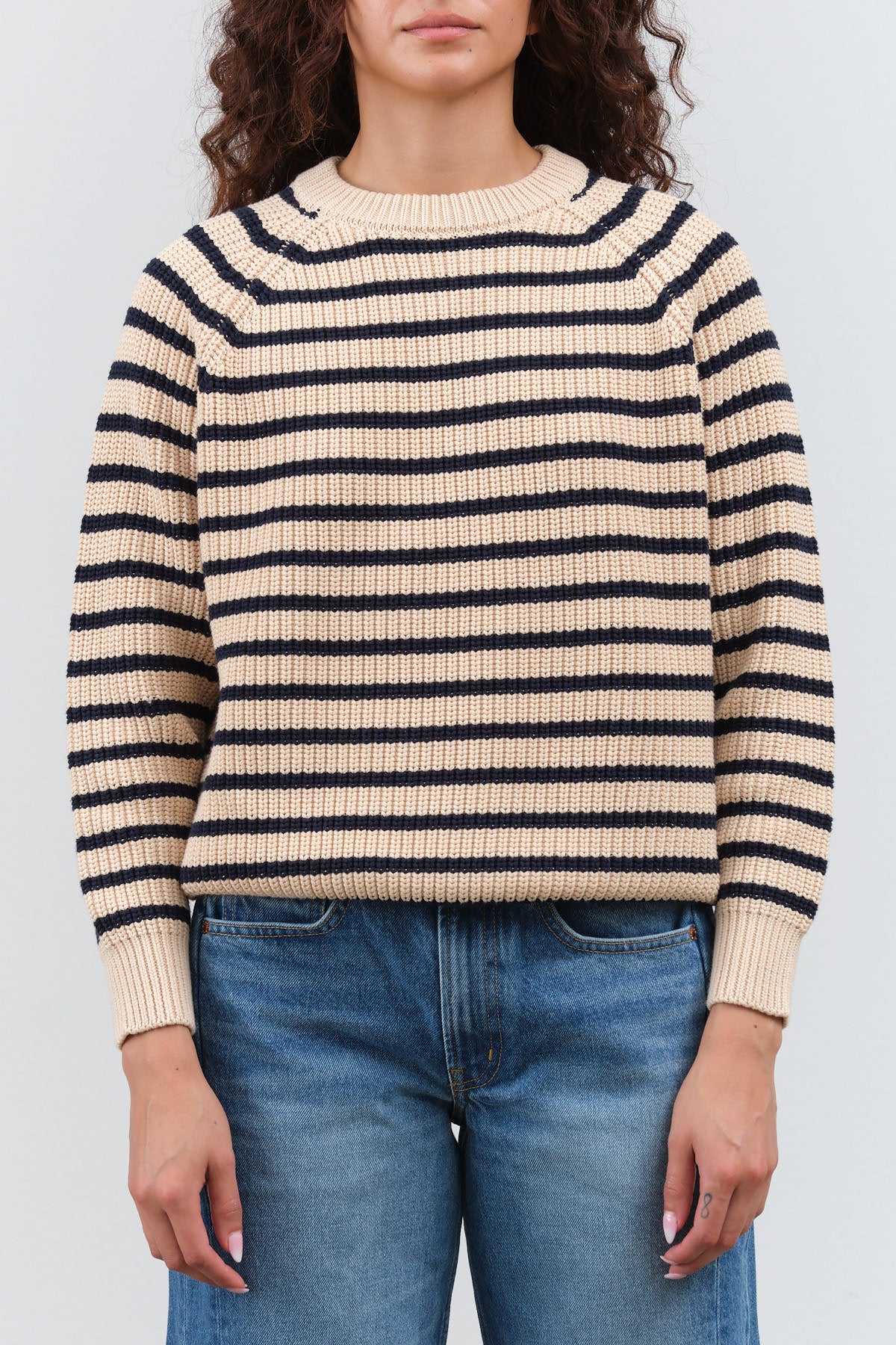 Phoebe Stripe Sweater by Demylee in Natural and Navy