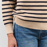 Classic Hem Long Sleeve Cotton Phoebe Striped Sweater in Natural and Navy by Designer Demylee