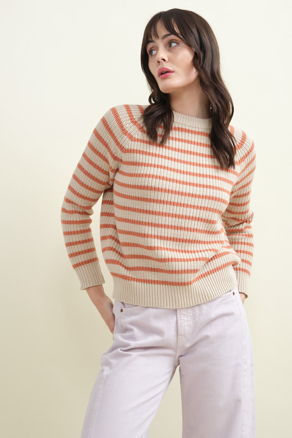 Phoebe Stripe Sweater in Natural/Rose Ash
