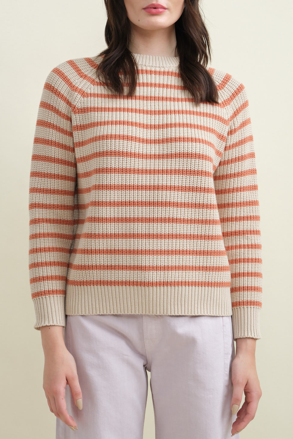 Front of Phoebe Stripe Sweater in Natural/Rose Ash