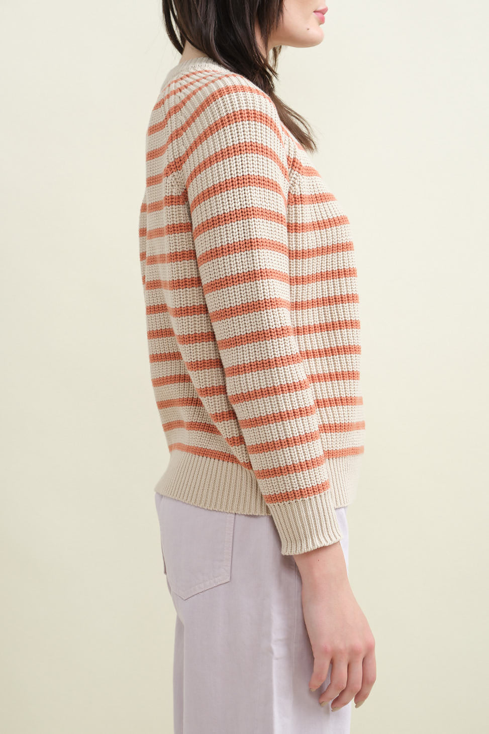 Side of Phoebe Stripe Sweater in Natural/Rose Ash