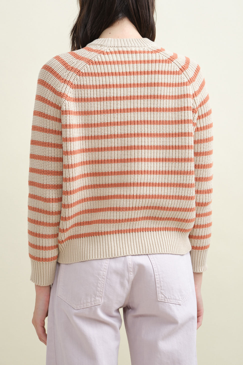 Back of Phoebe Stripe Sweater in Natural/Rose Ash